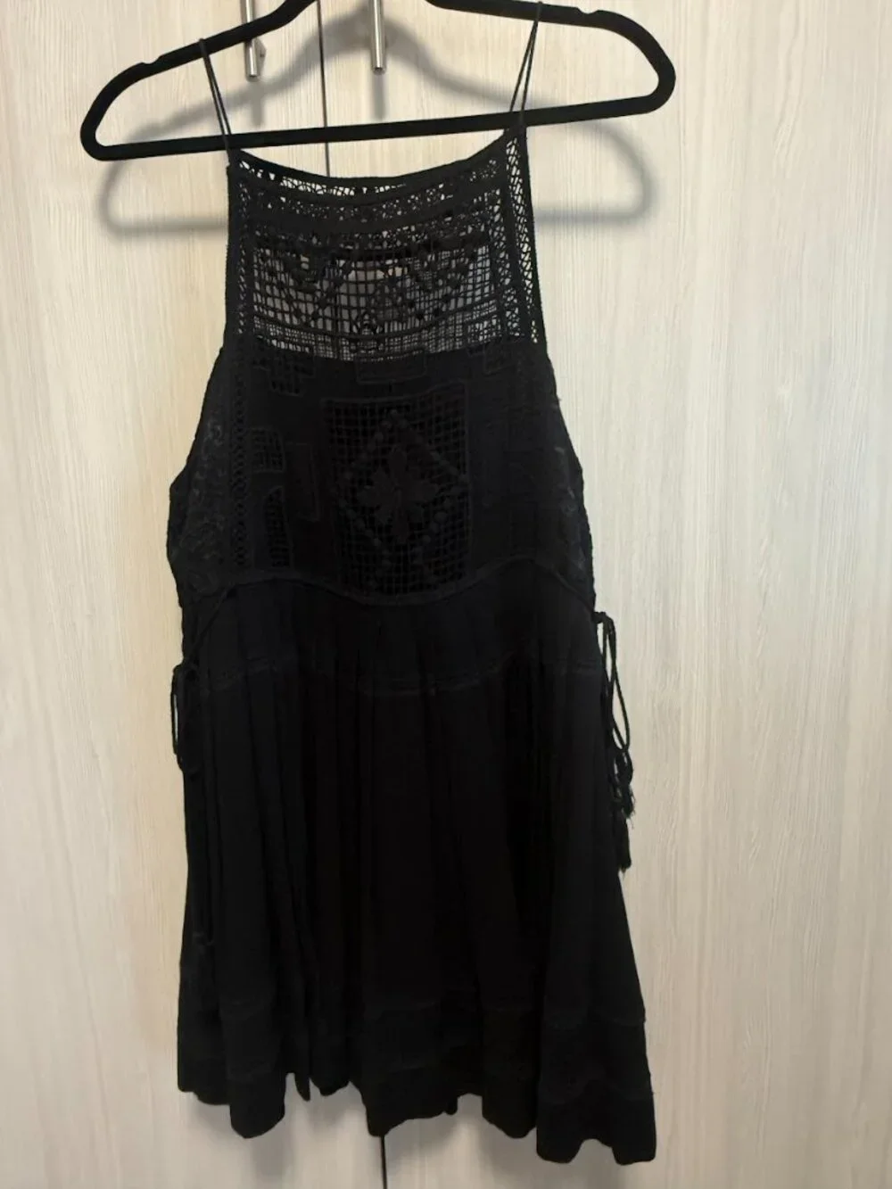 Free People Black Crochet Lace Mini Dress Size Large